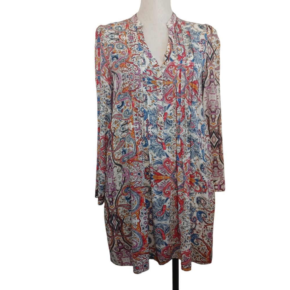 11 1 Tlyho Women's Paisley Print V Neck Long Sleeve Pleated Shirt Dress Small